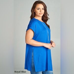 New!Plus SizeTunic Top with High Rounded Neck, Short Tab Sleeves Sizes 1…